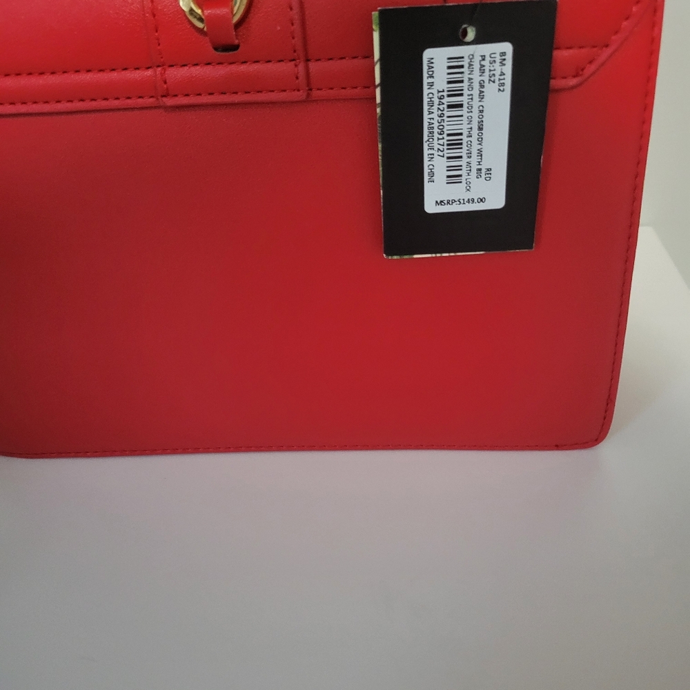 Badgley Mischka Red Top-Handle Crossbody with Gold Chain - Picture 3 of 10